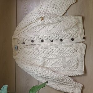 Handmade Cream Aran Cable Knit Cardigan Sweater